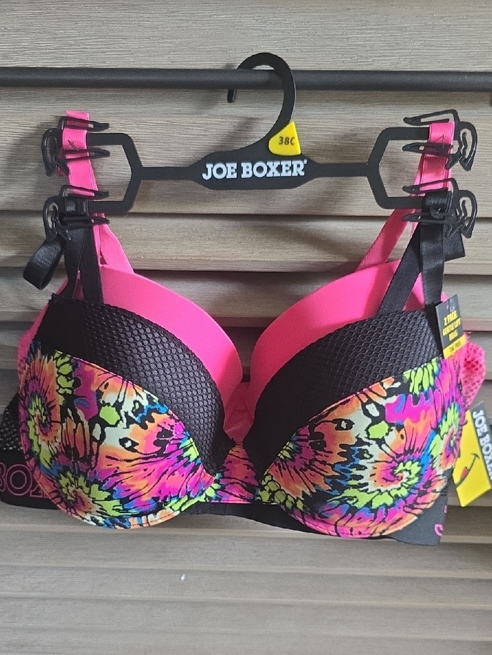 Joe Boxer Neon Pink Tie-Dye Floral Push-Up Bra